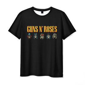 Мужская футболка 3D с принтом Guns n roses в Тюмени, 100% полиэфир | прямой крой, круглый вырез горловины, длина до линии бедер | Тематика изображения на принте: axl rose | geffen records | gnr | guns | rock | roses | slash | гансы | пистолеты | розы | рок | слеш | эксл роуз