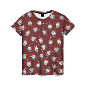 Женская футболка 3D с принтом MARRY RICK-MAS в Тюмени, 100% полиэфир ( синтетическое хлопкоподобное полотно) | прямой крой, круглый вырез горловины, длина до линии бедер | rick and morty | мультсериал | новый год | рик и морти | рождество