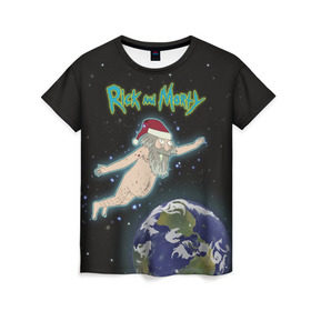 Женская футболка 3D с принтом Rick and Morty в Тюмени, 100% полиэфир ( синтетическое хлопкоподобное полотно) | прямой крой, круглый вырез горловины, длина до линии бедер | rick and morty | мультсериал | новый год | рик и морти | рождество