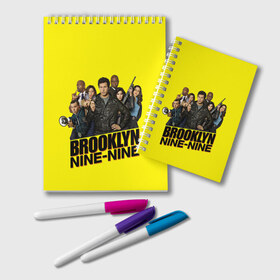 Блокнот с принтом Brooklyn Nine-Nine в Тюмени, 100% бумага | 48 листов, плотность листов — 60 г/м2, плотность картонной обложки — 250 г/м2. Листы скреплены удобной пружинной спиралью. Цвет линий — светло-серый
 | Тематика изображения на принте: 9 9 | 99 | andy | beatriz | brooklyn | detective | diaz | jake | nine nine | peralta | rosa | samberg | stephanie | беатрис | бруклин | детектив | джейк | перальта | роза | стефани | сэмберг | энди