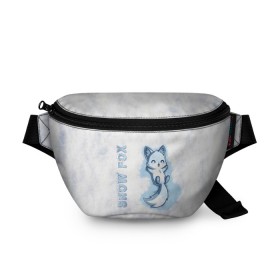 Поясная сумка 3D с принтом Snow fox в Тюмени, 100% полиэстер | плотная ткань, ремень с регулируемой длиной, внутри несколько карманов для мелочей, основное отделение и карман с обратной стороны сумки застегиваются на молнию | fox | snow | лис | лиса | лисёнок | лисичка | снег | снежная