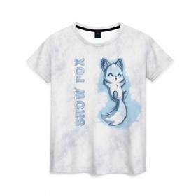 Женская футболка 3D с принтом Snow fox в Тюмени, 100% полиэфир ( синтетическое хлопкоподобное полотно) | прямой крой, круглый вырез горловины, длина до линии бедер | fox | snow | лис | лиса | лисёнок | лисичка | снег | снежная