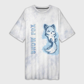 Платье-футболка 3D с принтом Snow fox в Тюмени,  |  | fox | snow | лис | лиса | лисёнок | лисичка | снег | снежная