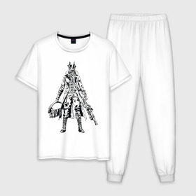 Мужская пижама хлопок с принтом Bloodborne в Тюмени, 100% хлопок | брюки и футболка прямого кроя, без карманов, на брюках мягкая резинка на поясе и по низу штанин
 | bloodborne | dark souls | hunter