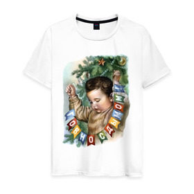 Мужская футболка хлопок с принтом Говно с дымом в Тюмени, 100% хлопок | прямой крой, круглый вырез горловины, длина до линии бедер, слегка спущенное плечо. | буквы | гирлянда | дым | ёлка | мальчик | новый год | флажки