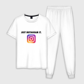 Мужская пижама хлопок с принтом Just Instagram It в Тюмени, 100% хлопок | брюки и футболка прямого кроя, без карманов, на брюках мягкая резинка на поясе и по низу штанин
 | app | blogger | filter | instagram | mask | media | photo | social | video | блогер | видео | инста | инстаграм | маска | приложение | сеть | социальная | фильтр | фотография