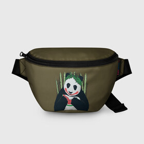Поясная сумка 3D с принтом Panda в Тюмени, 100% полиэстер | плотная ткань, ремень с регулируемой длиной, внутри несколько карманов для мелочей, основное отделение и карман с обратной стороны сумки застегиваются на молнию | animal | арбуз | бамбук | животное | панда