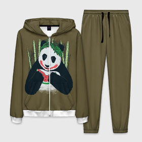 Мужской костюм 3D с принтом Panda в Тюмени, 100% полиэстер | Манжеты и пояс оформлены тканевой резинкой, двухслойный капюшон со шнурком для регулировки, карманы спереди | animal | арбуз | бамбук | животное | панда