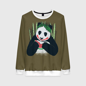 Женский свитшот 3D с принтом Panda в Тюмени, 100% полиэстер с мягким внутренним слоем | круглый вырез горловины, мягкая резинка на манжетах и поясе, свободная посадка по фигуре | animal | арбуз | бамбук | животное | панда