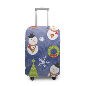 Чехол для чемодана 3D с принтом Снеговики и ёлочки в Тюмени, 86% полиэфир, 14% спандекс | двустороннее нанесение принта, прорези для ручек и колес | 2020 | christmas | happy | merry | new year | в подарок | детский | елки | милый | новый год | поздравить | рождество | с новым годом | с рождеством | снеговик | снеговики | снежинки