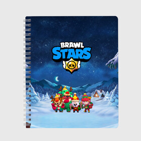 Тетрадь с принтом Новогодний Brawl Stars в Тюмени, 100% бумага | 48 листов, плотность листов — 60 г/м2, плотность картонной обложки — 250 г/м2. Листы скреплены сбоку удобной пружинной спиралью. Уголки страниц и обложки скругленные. Цвет линий — светло-серый
 | brawl stars | brawl stars 8 bit | brawl stars crow | brawl stars crow phoenix | brawl stars l | brawl stars leon | brawl stars leon shark | brawl stars nita | brawl stars robot spike | brawl stars spike | бравл старс | бравла старс | браво с