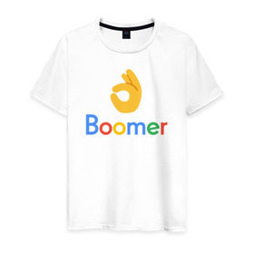 Мужская футболка хлопок с принтом Окей, бумер (OK Boomer) в Тюмени, 100% хлопок | прямой крой, круглый вырез горловины, длина до линии бедер, слегка спущенное плечо. | Тематика изображения на принте: 