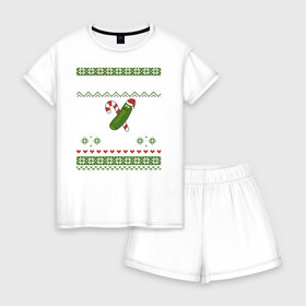 Женская пижама с шортиками хлопок с принтом PICKLERICK в Тюмени, 100% хлопок | футболка прямого кроя, шорты свободные с широкой мягкой резинкой | rick and morty | мультсериал | новый год | рик и морти | рождество
