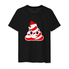 Мужская футболка хлопок с принтом Candy Cane Poop Emoji в Тюмени, 100% хлопок | прямой крой, круглый вырез горловины, длина до линии бедер, слегка спущенное плечо. | Тематика изображения на принте: 