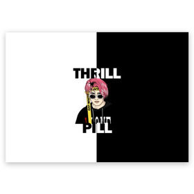 Поздравительная открытка с принтом Thrill pill в Тюмени, 100% бумага | плотность бумаги 280 г/м2, матовая, на обратной стороне линовка и место для марки
 | pill | thrill | thrill pill | пилл | тимур самедов | трилл | трилл пилл