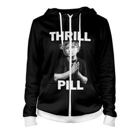 Женская толстовка 3D на молнии с принтом Thrill pill в Тюмени, 100% полиэстер | длина до линии бедра, манжеты и пояс оформлены мягкой тканевой резинкой, двухслойный капюшон со шнурком для регулировки, спереди молния, по бокам два кармана | pill | thrill | thrill pill | пилл | тимур самедов | трилл | трилл пилл