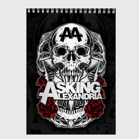 Скетчбук с принтом Asking Alexandria в Тюмени, 100% бумага
 | 48 листов, плотность листов — 100 г/м2, плотность картонной обложки — 250 г/м2. Листы скреплены сверху удобной пружинной спиралью | asking alexandria | аскинг александриа | группы | метал | музыка | рок | хэви метал | электроникор