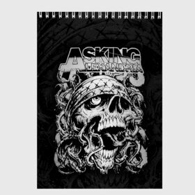 Скетчбук с принтом Asking Alexandria в Тюмени, 100% бумага
 | 48 листов, плотность листов — 100 г/м2, плотность картонной обложки — 250 г/м2. Листы скреплены сверху удобной пружинной спиралью | asking alexandria | аскинг александриа | группы | метал | музыка | рок | хэви метал | электроникор