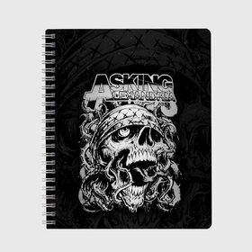 Тетрадь с принтом Asking Alexandria в Тюмени, 100% бумага | 48 листов, плотность листов — 60 г/м2, плотность картонной обложки — 250 г/м2. Листы скреплены сбоку удобной пружинной спиралью. Уголки страниц и обложки скругленные. Цвет линий — светло-серый
 | asking alexandria | аскинг александриа | группы | метал | музыка | рок | хэви метал | электроникор