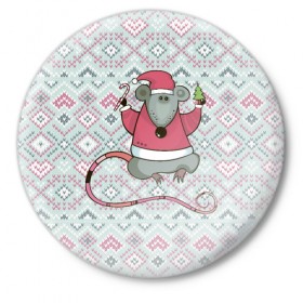Значок с принтом Новогодняя мышка в Тюмени,  металл | круглая форма, металлическая застежка в виде булавки | 