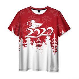 Мужская футболка 3D с принтом Символ года 2020 в Тюмени, 100% полиэфир | прямой крой, круглый вырез горловины, длина до линии бедер | christmas | claus | jingle | merry | santa | дед мороз | елка | игрушки | клаус | колокольчики | крыса | куранты | мишура | олени | праздник | рождество | салют | санта | снеговик | снежинки