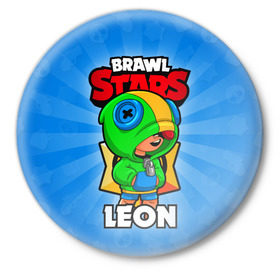 Значок с принтом BRAWL STARS LEON в Тюмени,  металл | круглая форма, металлическая застежка в виде булавки | brawl stars | brawl stars leon | brawler | leon | бравл старз | бравлер | леон