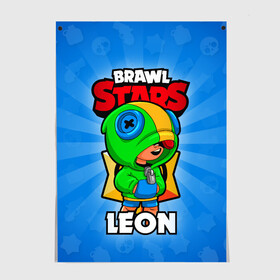 Постер с принтом BRAWL STARS LEON в Тюмени, 100% бумага
 | бумага, плотность 150 мг. Матовая, но за счет высокого коэффициента гладкости имеет небольшой блеск и дает на свету блики, но в отличии от глянцевой бумаги не покрыта лаком | brawl stars | brawl stars leon | brawler | leon | бравл старз | бравлер | леон