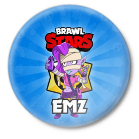 Значок с принтом BRAWL STARS EMZ в Тюмени,  металл | круглая форма, металлическая застежка в виде булавки | Тематика изображения на принте: brawl stars | brawl stars emz | brawler | emz | бравл старз | бравлер | эмз