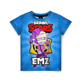 Детская футболка 3D с принтом BRAWL STARS EMZ в Тюмени, 100% гипоаллергенный полиэфир | прямой крой, круглый вырез горловины, длина до линии бедер, чуть спущенное плечо, ткань немного тянется | brawl stars | brawl stars emz | brawler | emz | бравл старз | бравлер | эмз