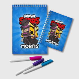 Блокнот с принтом BRAWL STARS MORTIS в Тюмени, 100% бумага | 48 листов, плотность листов — 60 г/м2, плотность картонной обложки — 250 г/м2. Листы скреплены удобной пружинной спиралью. Цвет линий — светло-серый
 | Тематика изображения на принте: brawl stars | brawl stars mortis | brawler | mortis | бравл старз | бравлер | мортис