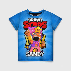 Детская футболка 3D с принтом BRAWL STARS SANDY в Тюмени, 100% гипоаллергенный полиэфир | прямой крой, круглый вырез горловины, длина до линии бедер, чуть спущенное плечо, ткань немного тянется | Тематика изображения на принте: brawl stars | brawl stars sandy | brawler | sandy | бравл старз | бравлер | сэнди