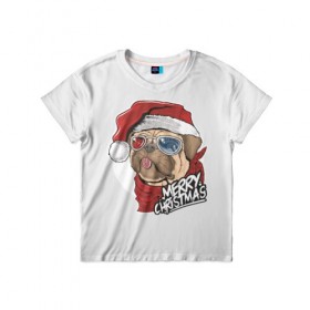 Детская футболка 3D с принтом Мопс Санта в Тюмени, 100% гипоаллергенный полиэфир | прямой крой, круглый вырез горловины, длина до линии бедер, чуть спущенное плечо, ткань немного тянется | 2020 | christmas | happy | merry | new year | pug | в подарок | мопс | новый год | пёс | поздравить | рождество | с наступающим | с новым годом | с рождеством | санта | собака | щенок