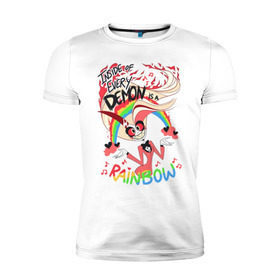 Мужская футболка премиум с принтом Inside of Every Demon в Тюмени, 92% хлопок, 8% лайкра | приталенный силуэт, круглый вырез ворота, длина до линии бедра, короткий рукав | hazbin | hotel | rainbow | vivziepop | ад | демоны | отель | радуга | хазбин | чарли