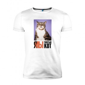 Мужская футболка премиум с принтом Я-МЫ толстый кот в Тюмени, 92% хлопок, 8% лайкра | приталенный силуэт, круглый вырез ворота, длина до линии бедра, короткий рукав | викторлетай | кот | котики | мемы | приколы