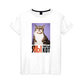 Женская футболка хлопок с принтом Я-МЫ толстый кот в Тюмени, 100% хлопок | прямой крой, круглый вырез горловины, длина до линии бедер, слегка спущенное плечо | викторлетай | кот | котики | мемы | приколы