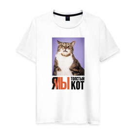 Мужская футболка хлопок с принтом Я-МЫ толстый кот в Тюмени, 100% хлопок | прямой крой, круглый вырез горловины, длина до линии бедер, слегка спущенное плечо. | викторлетай | кот | котики | мемы | приколы