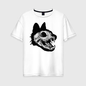Женская футболка хлопок Oversize с принтом Череп кота в Тюмени, 100% хлопок | свободный крой, круглый ворот, спущенный рукав, длина до линии бедер
 | skull | skull cat | кот | котики | череп | череп кота | черепа | черепа животных | черепушки