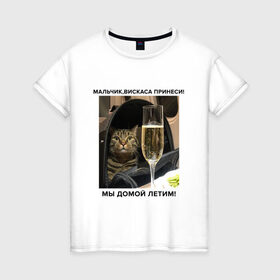 Женская футболка хлопок с принтом Кот-Недолет в Тюмени, 100% хлопок | прямой крой, круглый вырез горловины, длина до линии бедер, слегка спущенное плечо | брат | брат 2 | котики | коты | мемы | мемы с котами