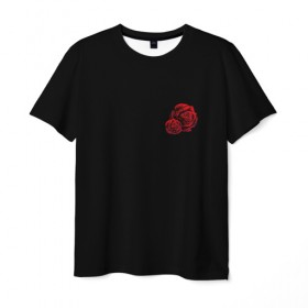Мужская футболка 3D с принтом Череп и розы в Тюмени, 100% полиэфир | прямой крой, круглый вырез горловины, длина до линии бедер | 