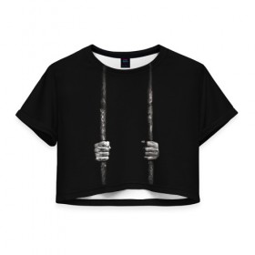 Женская футболка Cropp-top с принтом Взаперти в Тюмени, 100% полиэстер | круглая горловина, длина футболки до линии талии, рукава с отворотами | в темноте | взаперти | руки | тьма