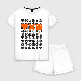 Женская пижама с шортиками хлопок с принтом LDR в Тюмени, 100% хлопок | футболка прямого кроя, шорты свободные с широкой мягкой резинкой | death | love death + robots | netflix | robots | любовь | нетфликс | роботы | сериал