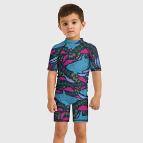 Детский купальный костюм 3D с принтом Касатки в Тюмени, Полиэстер 85%, Спандекс 15% | застежка на молнии на спине | водоросли | касатки | киты | море | океан | под водой | рыбы