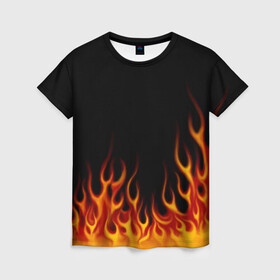 Женская футболка 3D с принтом Пламя Old School в Тюмени, 100% полиэфир ( синтетическое хлопкоподобное полотно) | прямой крой, круглый вырез горловины, длина до линии бедер | burn | fire | костер | нарисованный | огня | огонь | олдскул | пламени | пламя | пожар | пылает | рисованный огонь | языки