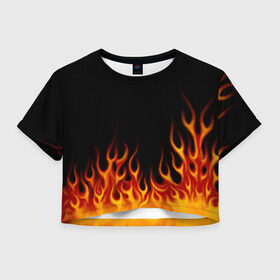 Женская футболка Crop-top 3D с принтом Пламя Old School в Тюмени, 100% полиэстер | круглая горловина, длина футболки до линии талии, рукава с отворотами | Тематика изображения на принте: burn | fire | костер | нарисованный | огня | огонь | олдскул | пламени | пламя | пожар | пылает | рисованный огонь | языки