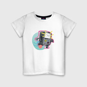 Детская футболка хлопок с принтом БиМО в Тюмени, 100% хлопок | круглый вырез горловины, полуприлегающий силуэт, длина до линии бедер | adventure time | awesome | dsgnosadchaya | vdosadir | бимо | время приключений | джейк | пендлтон уорд | финн