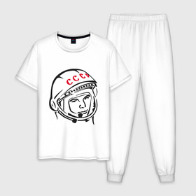 Мужская пижама хлопок с принтом футболка ссср Гагарин в Тюмени, 100% хлопок | брюки и футболка прямого кроя, без карманов, на брюках мягкая резинка на поясе и по низу штанин
 | гагарин | космос | ракета | ссср