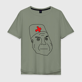 Мужская футболка хлопок Oversize с принтом Санитар в Тюмени, 100% хлопок | свободный крой, круглый ворот, “спинка” длиннее передней части | врач | постирония | санитар | шизофрения | шуе | шуе ппш