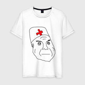 Мужская футболка хлопок с принтом Санитар в Тюмени, 100% хлопок | прямой крой, круглый вырез горловины, длина до линии бедер, слегка спущенное плечо. | врач | постирония | санитар | шизофрения | шуе | шуе ппш