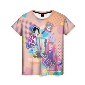 Женская футболка 3D с принтом Принцесса Бубльгум и Марселин в Тюмени, 100% полиэфир ( синтетическое хлопкоподобное полотно) | прямой крой, круглый вырез горловины, длина до линии бедер | adventure time | dsgnosadchaya | vdosadir | время приключений | марселин | пендлтон уорд