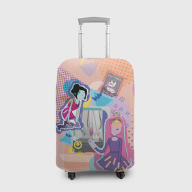 Чехол для чемодана 3D с принтом Принцесса Бубльгум и Марселин в Тюмени, 86% полиэфир, 14% спандекс | двустороннее нанесение принта, прорези для ручек и колес | adventure time | dsgnosadchaya | vdosadir | время приключений | марселин | пендлтон уорд